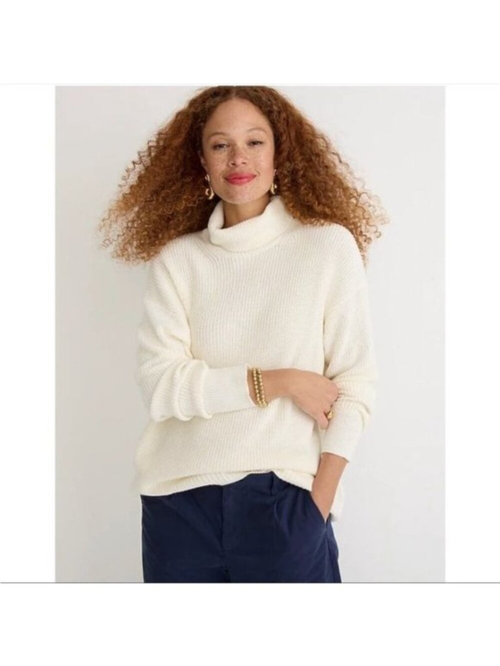 J. Crew Ribbed cashmere blend turtleneck relaxed sweater in Ivory XXS